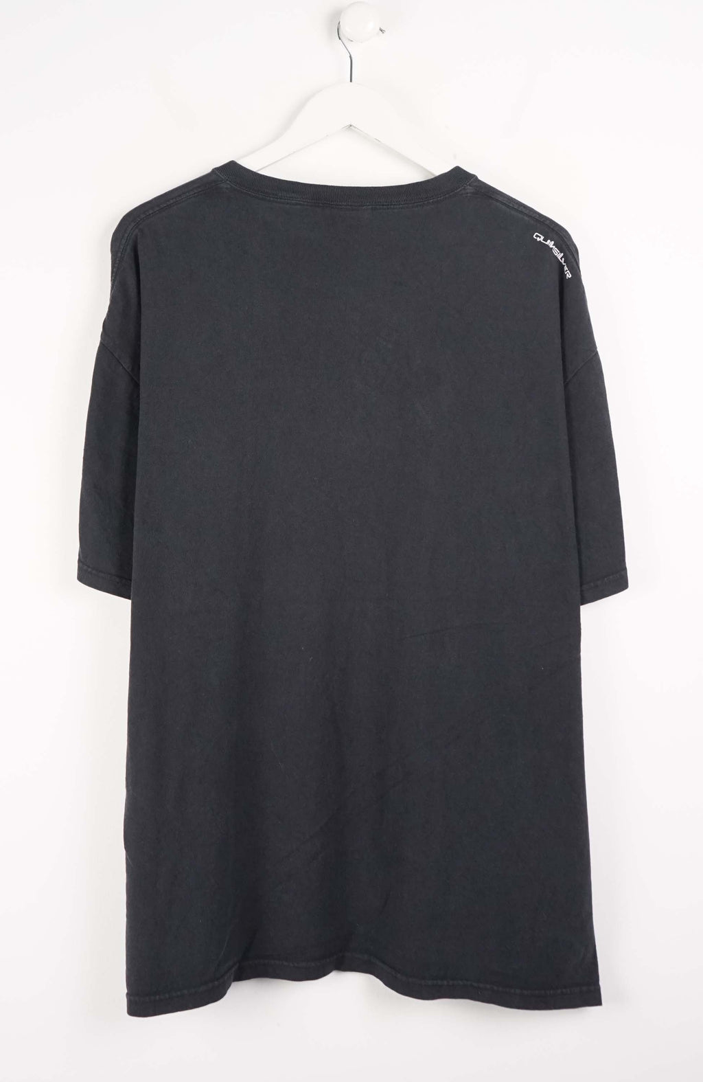 Black t-shirt with a logo on a white background