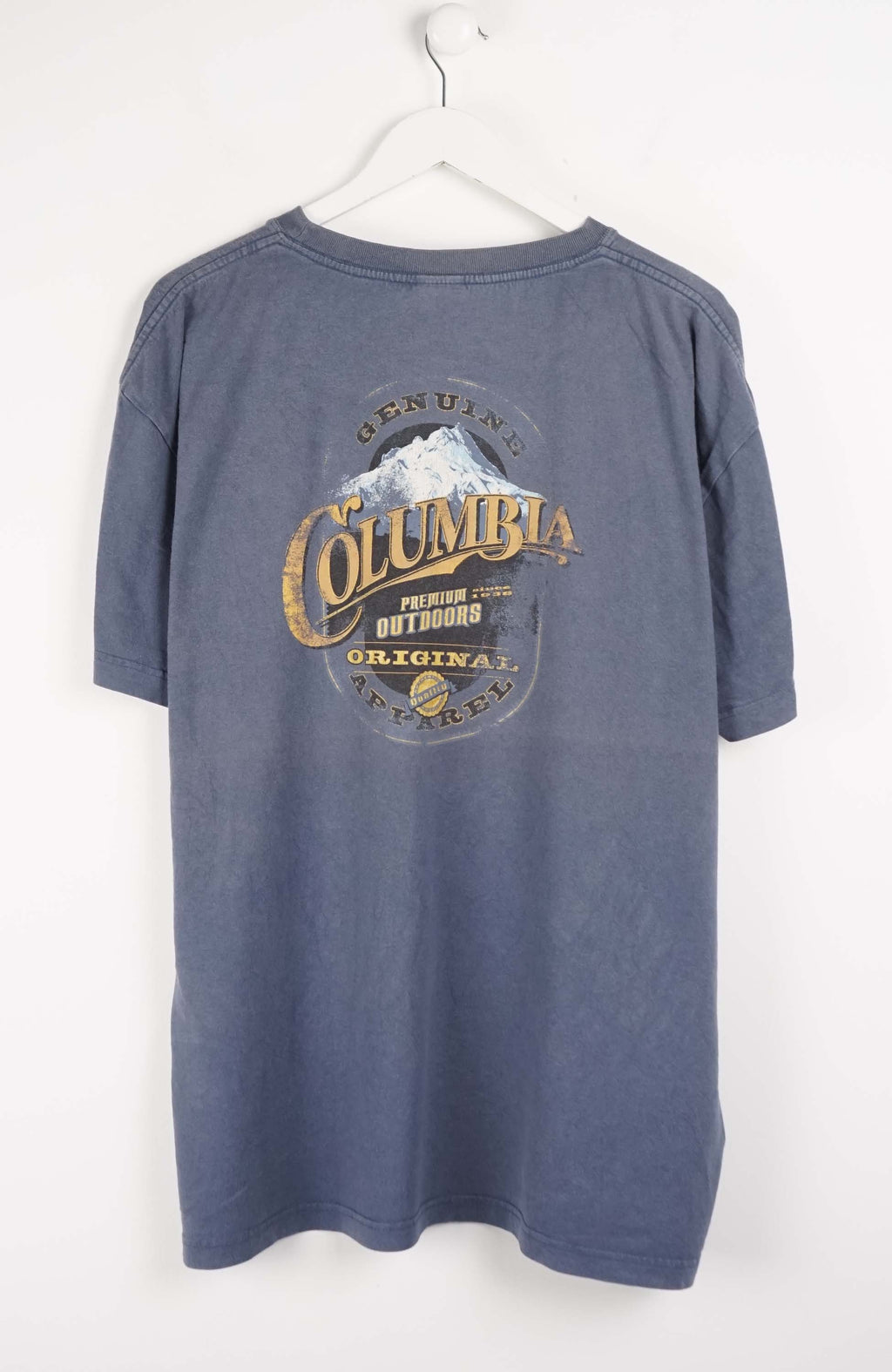 Blue t-shirt with a logo on a white background
