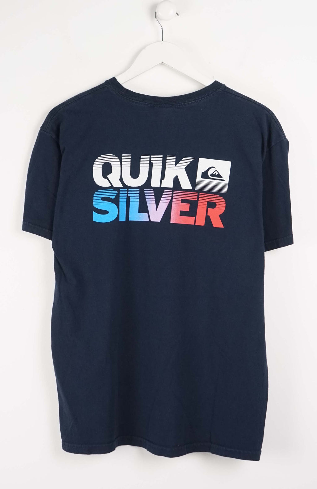 Navy blue t-shirt with Quiksilver logo on a white background