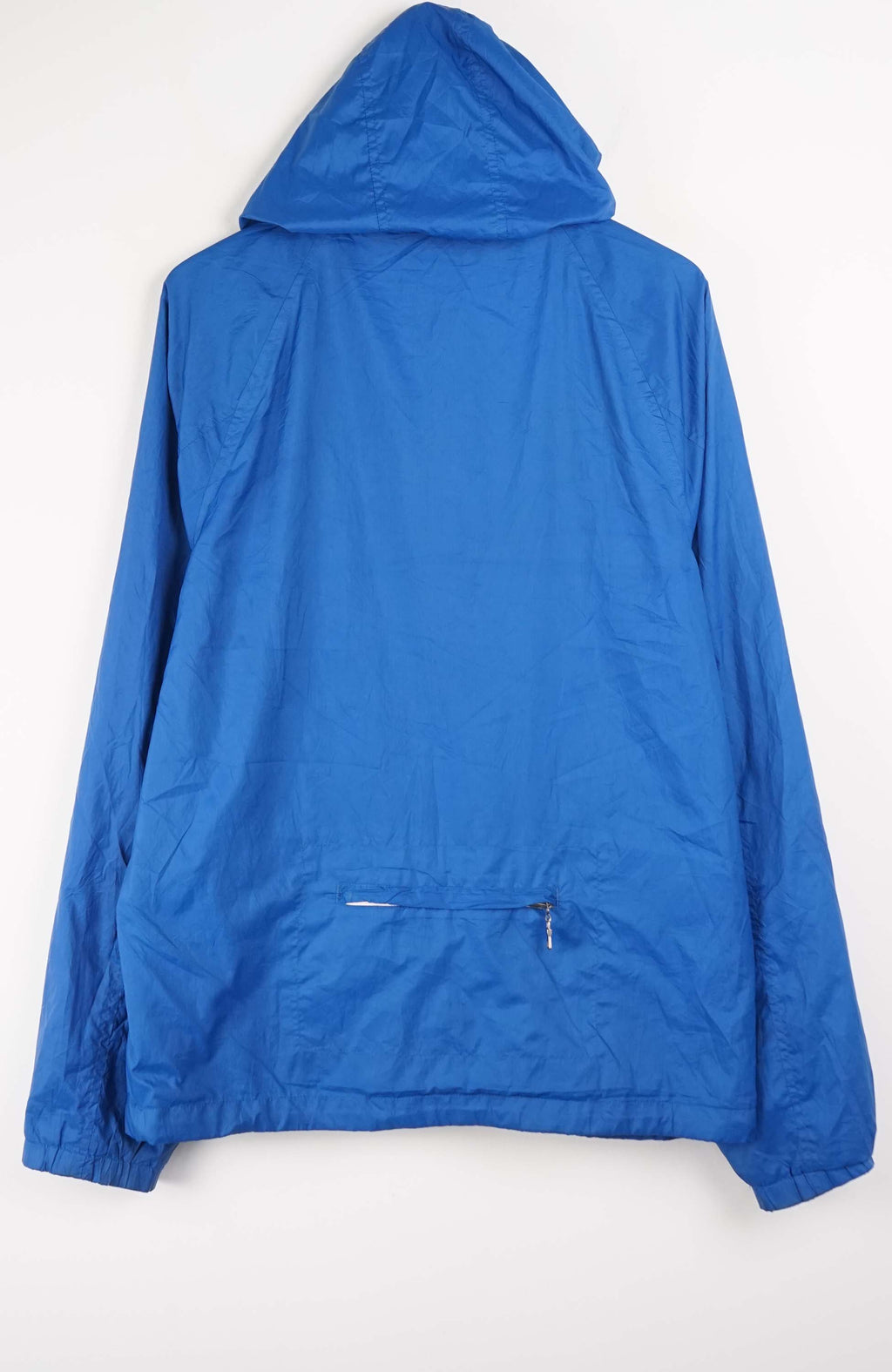 Blue jacket with a hood on a white background