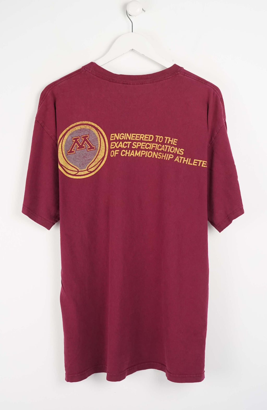 Maroon t-shirt with 'Minnesota Golden Gophers Basketball' text on a white background