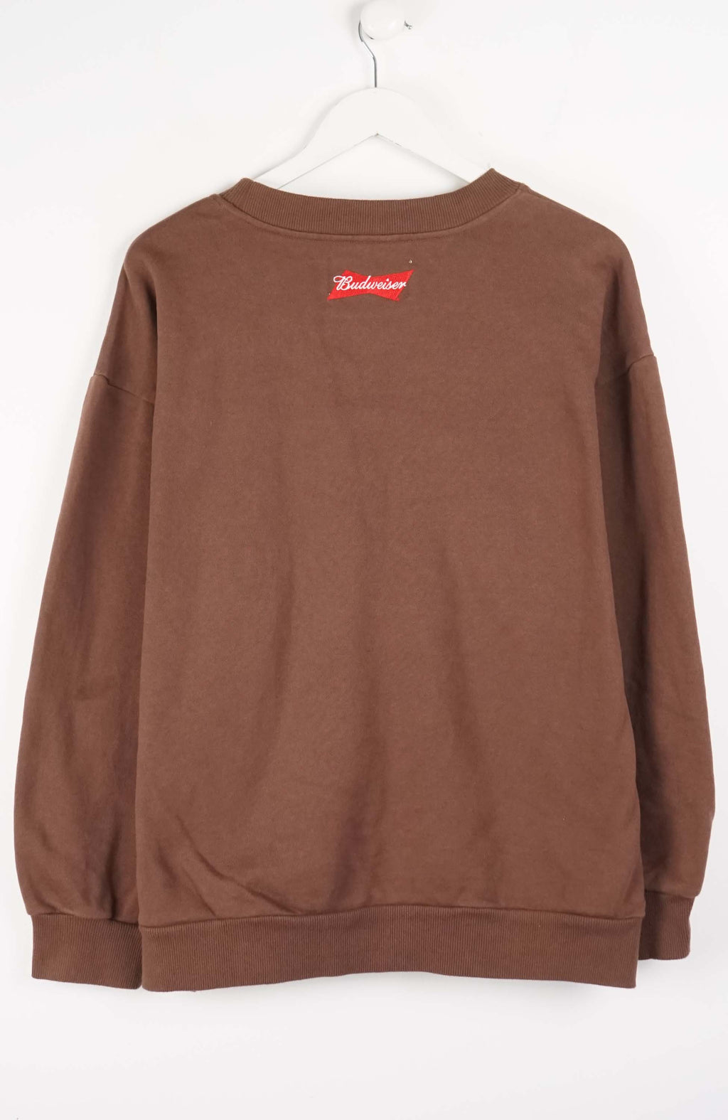 Brown sweatshirt with Budweiser logo featuring a horse on a white background