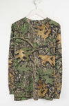 Camouflage-patterned long-sleeve shirt on a white hanger