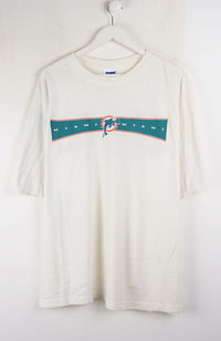 White t-shirt with 'Miami' text and logo on a white background