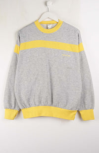 Gray sweatshirt with yellow accents on a white background