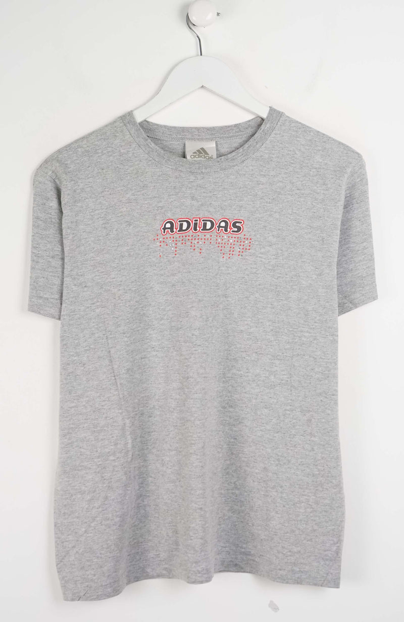 Gray t-shirt with Adidas logo on a white background