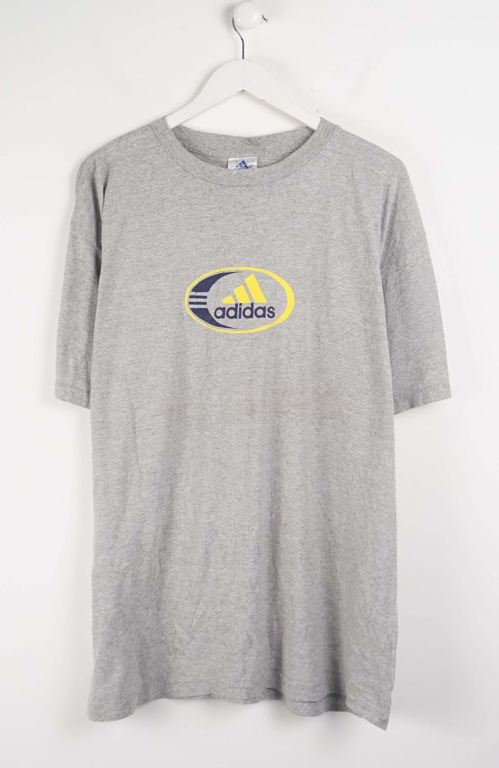 Gray t-shirt with Adidas logo on a white background