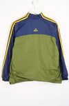 Green and blue Adidas jacket with yellow stripes on a white background