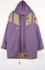 Purple jacket with beige accents on a white background