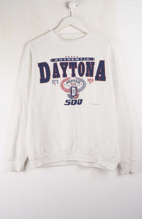 White sweatshirt with 'Daytona' and '500' text on a white background