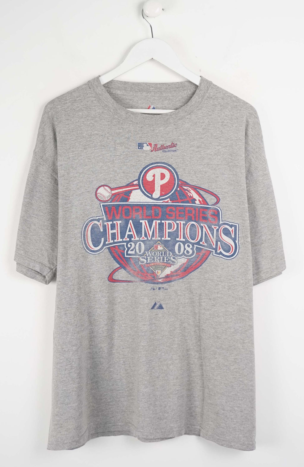 Gray t-shirt with World Series Champions logo on a white background