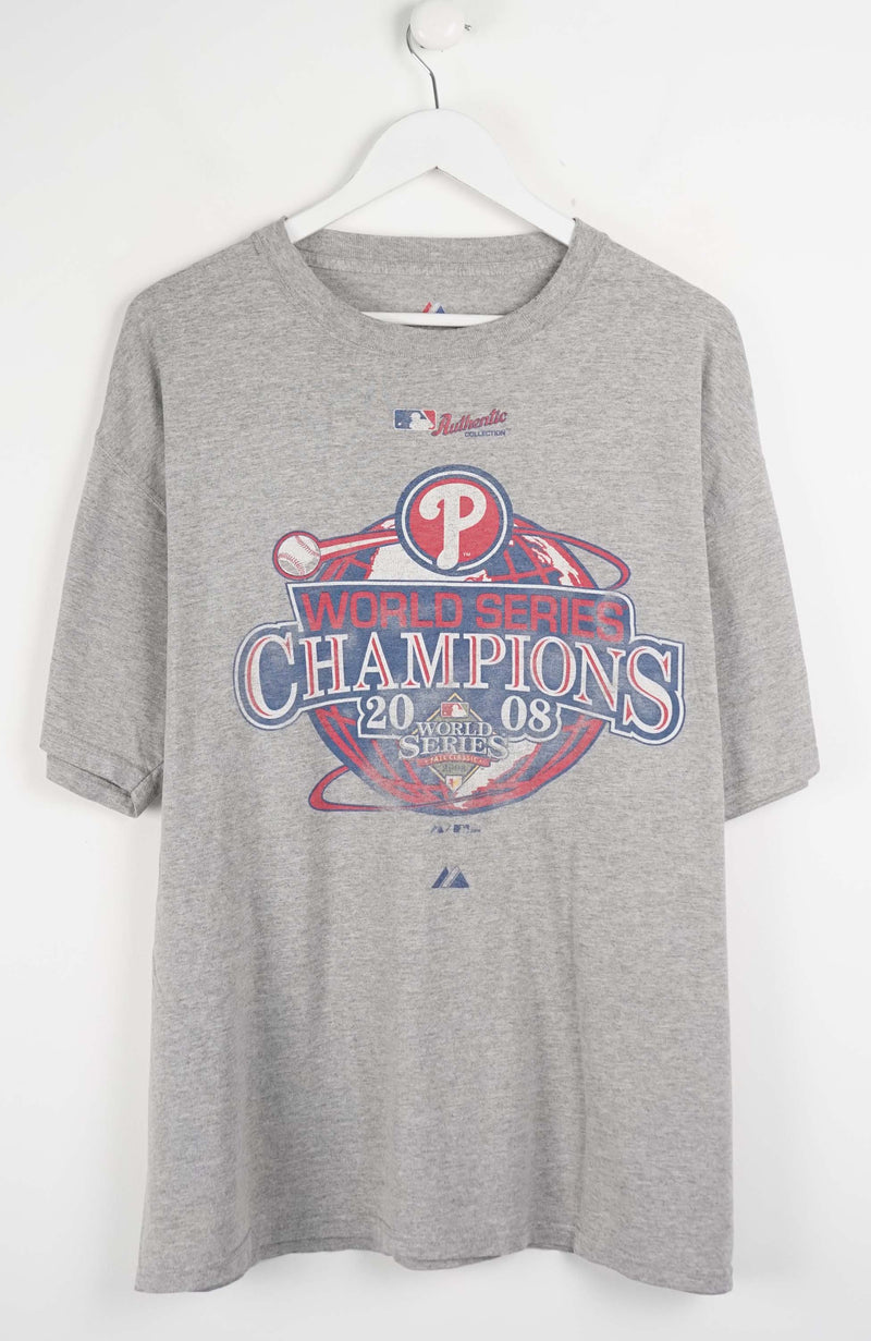 Gray t-shirt with World Series Champions logo on a white background