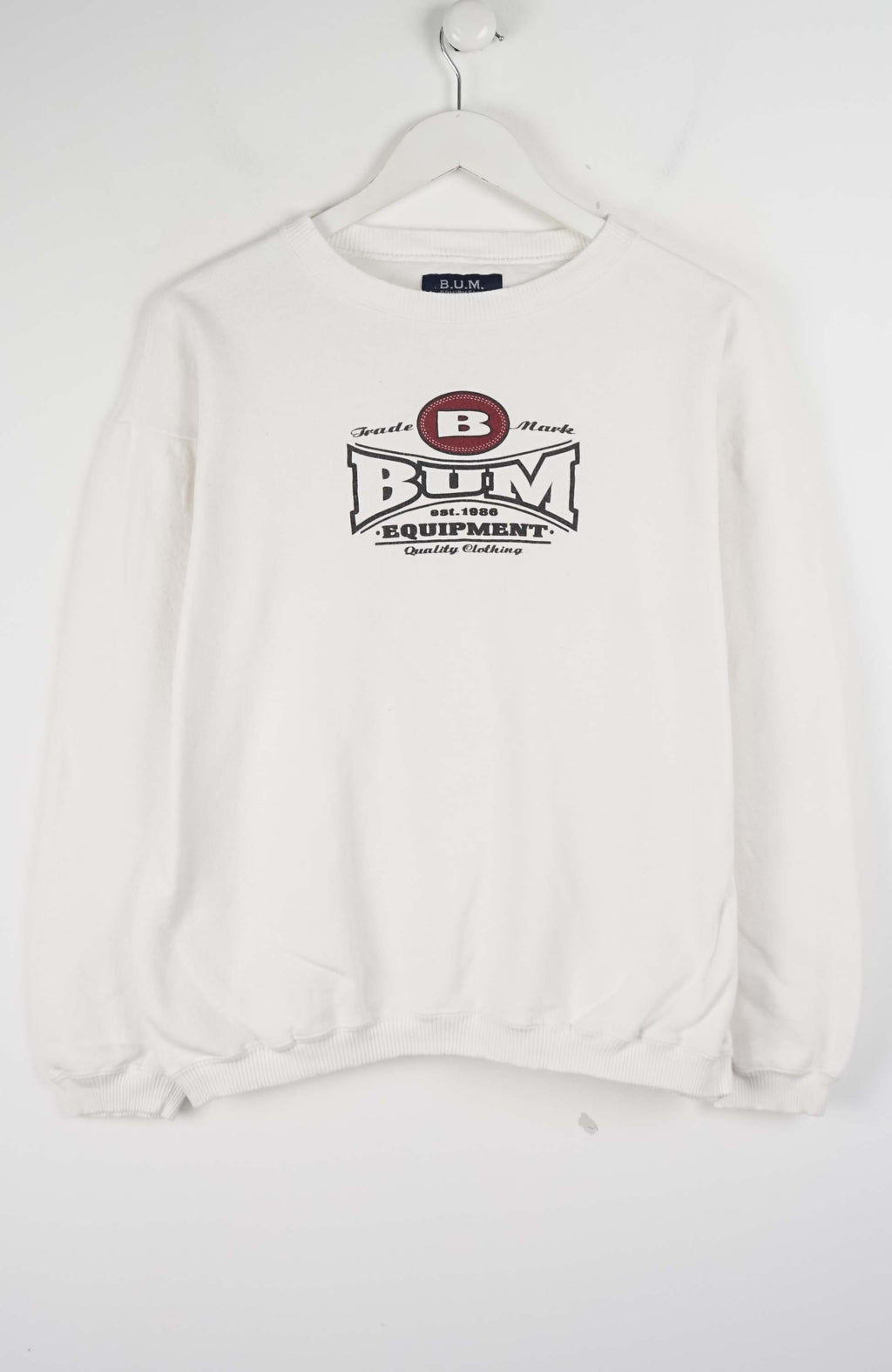 White sweatshirt with a logo on a white background
