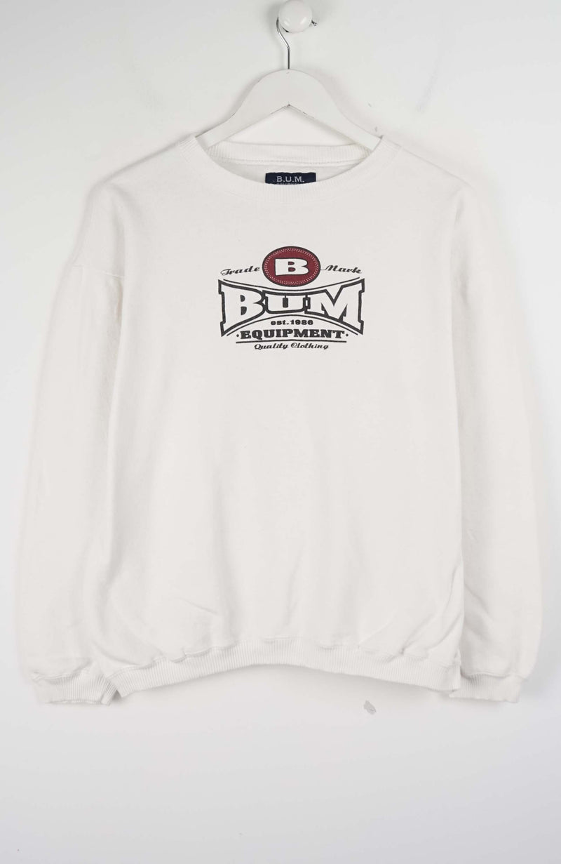 White sweatshirt with a logo on a white background