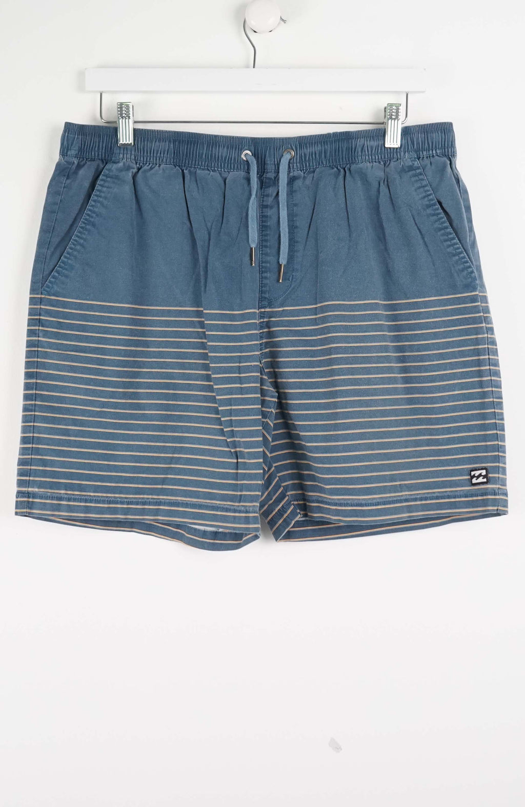 Blue striped shorts on a white background