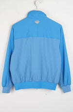 Blue jacket with a brand logo on a white background