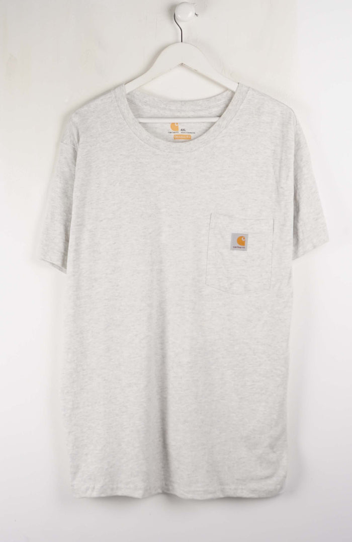 Gray t-shirt with a brand logo on a white background