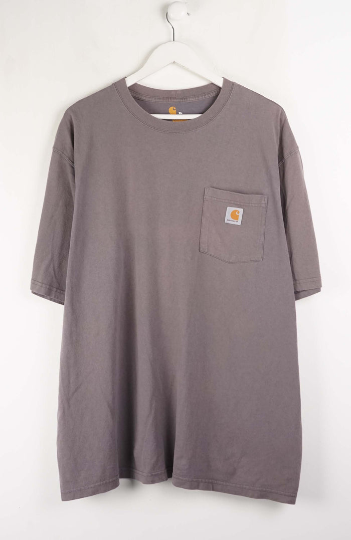 Gray t-shirt with a pocket on a white background