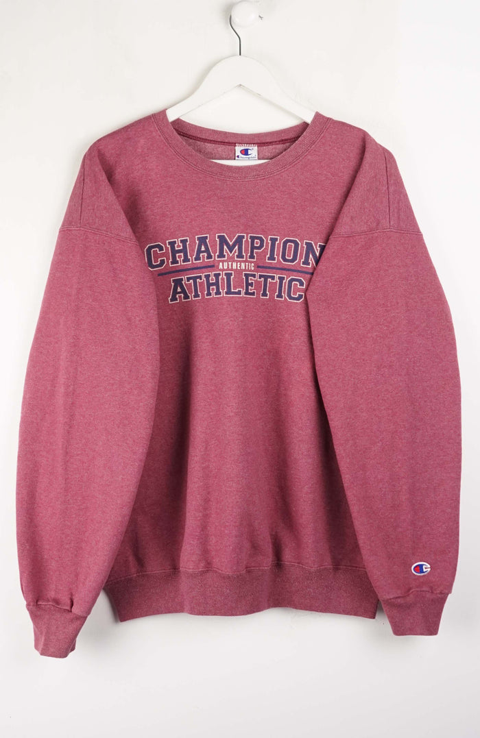 Maroon sweatshirt with 'Champion Athletic' text on a white background