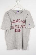 Gray t-shirt with 'Harvard Law Athletic Dept.' text on a white background