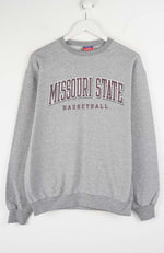 Gray sweatshirt with 'Missouri State Basketball' text on a white background