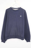 Navy blue sweatshirt with a small logo on a white background