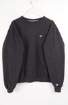 Black sweatshirt with Champion logo on a white background