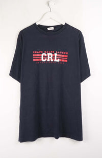 Navy blue t-shirt with 'CRL' logo on a white background