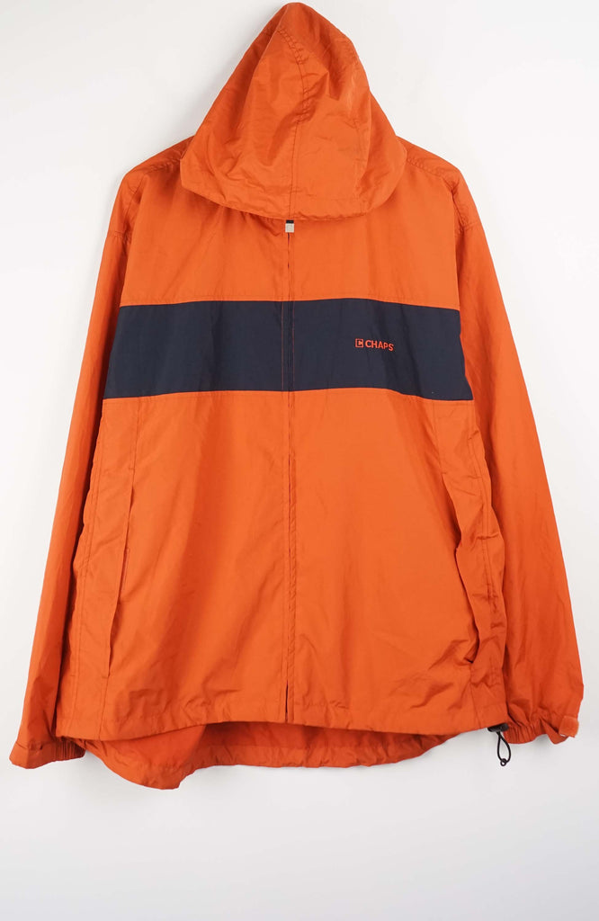 Orange jacket with a black stripe on a white background