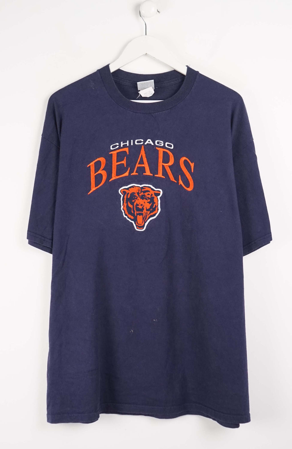Navy blue t-shirt with 'Chicago Bears' logo on a white background