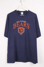 Navy blue t-shirt with 'Chicago Bears' logo on a white background