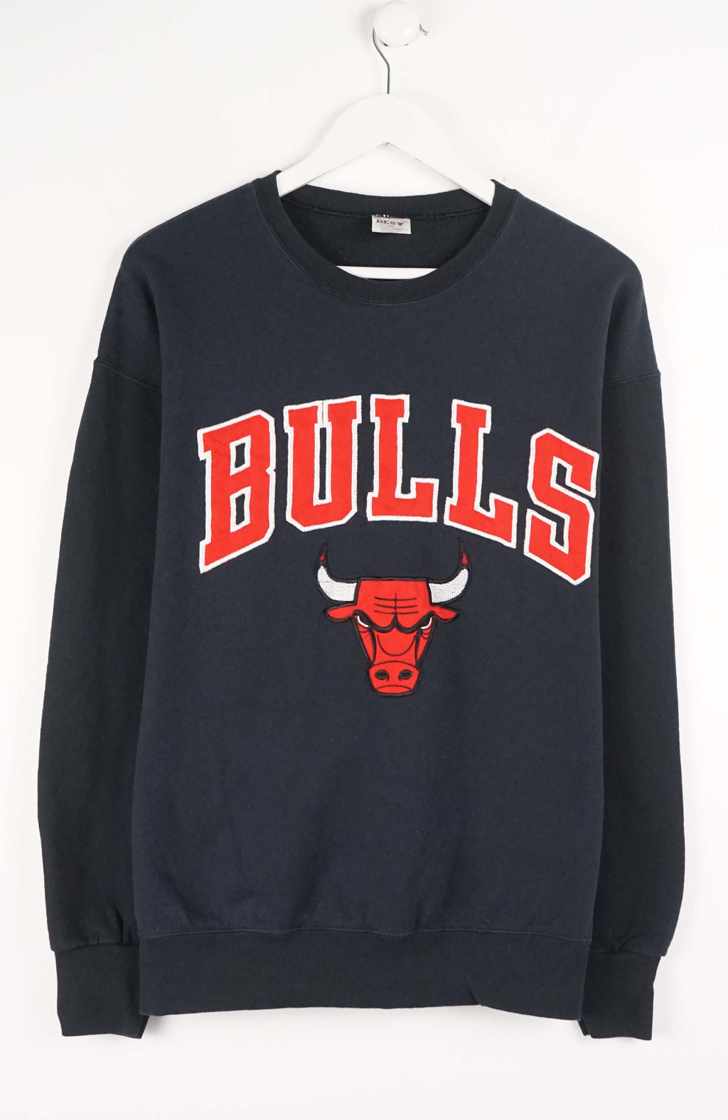 Black sweatshirt with 'Bulls' logo on a white background