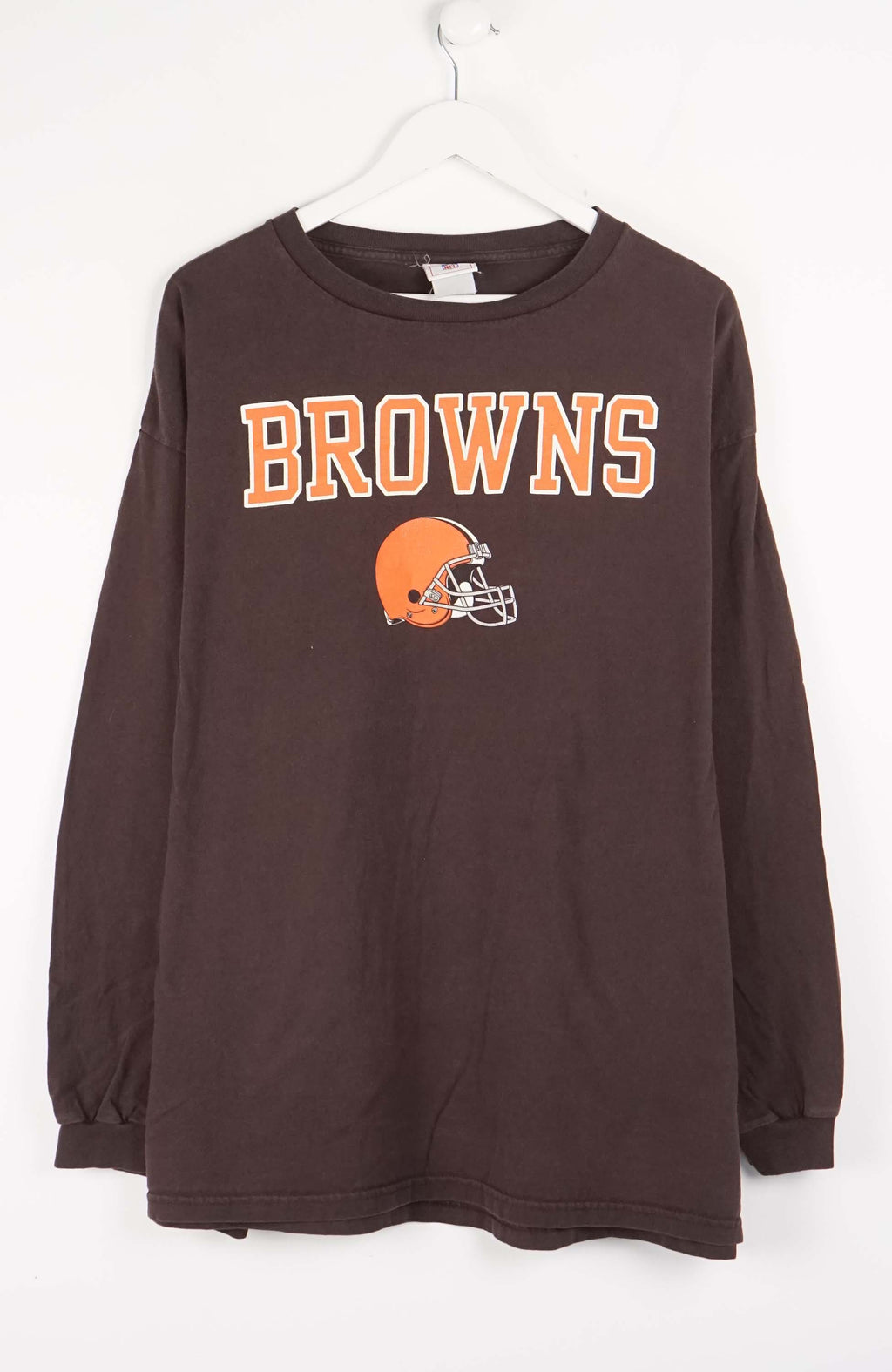 Brown long-sleeve shirt with 'Browns' logo on a white background