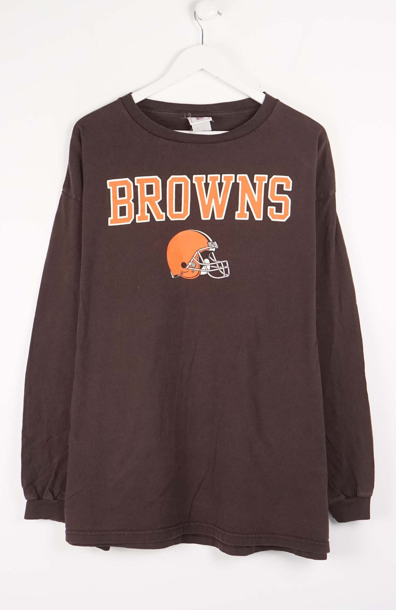 Brown long-sleeve shirt with 'Browns' logo on a white background