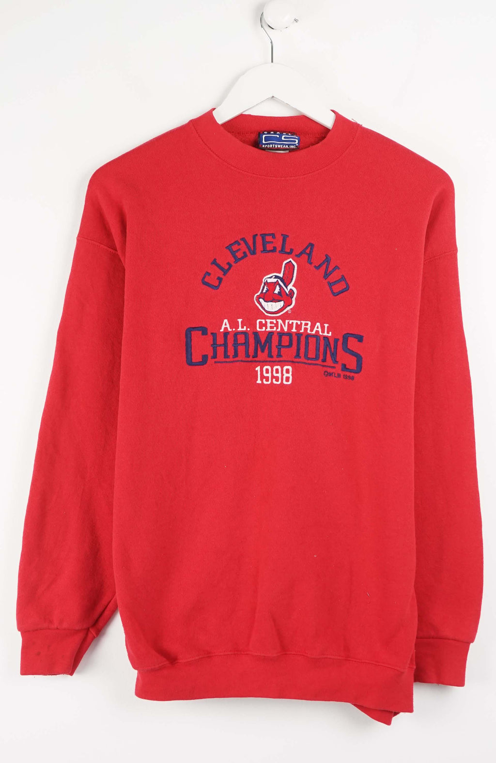 Red sweatshirt with 'Cleveland' and 'Central Champions' text on a white background