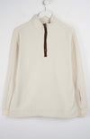Beige fleece pullover with a quarter zip on a white background