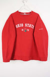 Red Ohio State sweatshirt on a white hanger