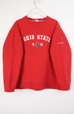 Red Ohio State sweatshirt on a white hanger