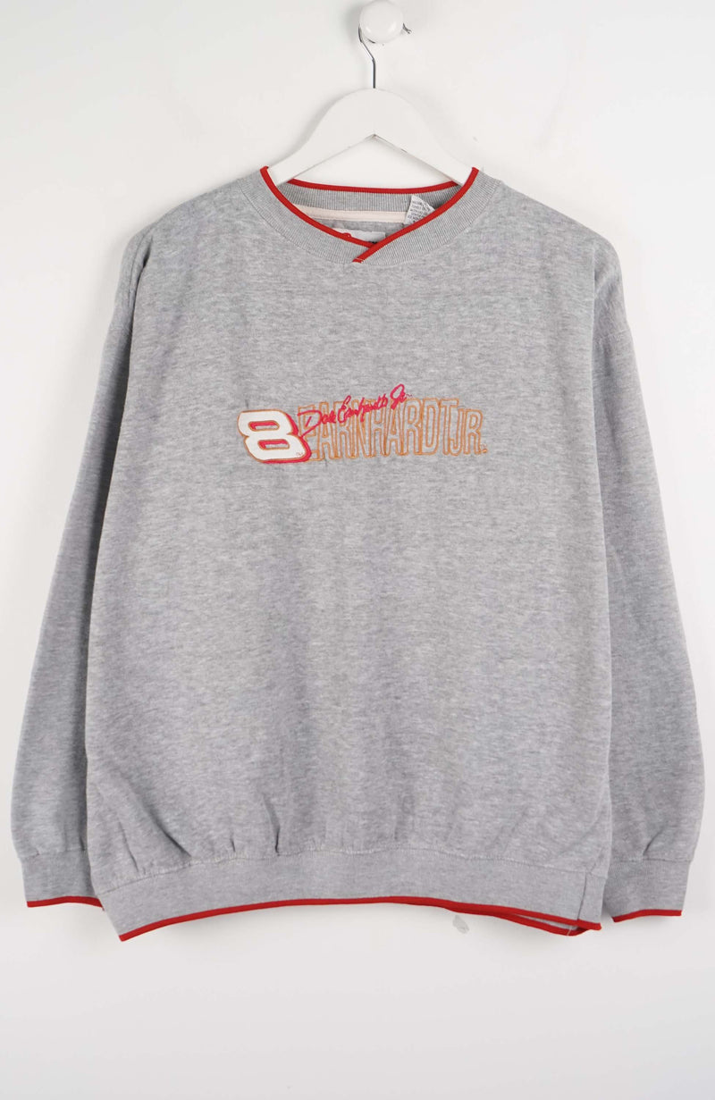 Gray sweatshirt with red trim and logo on a white background
