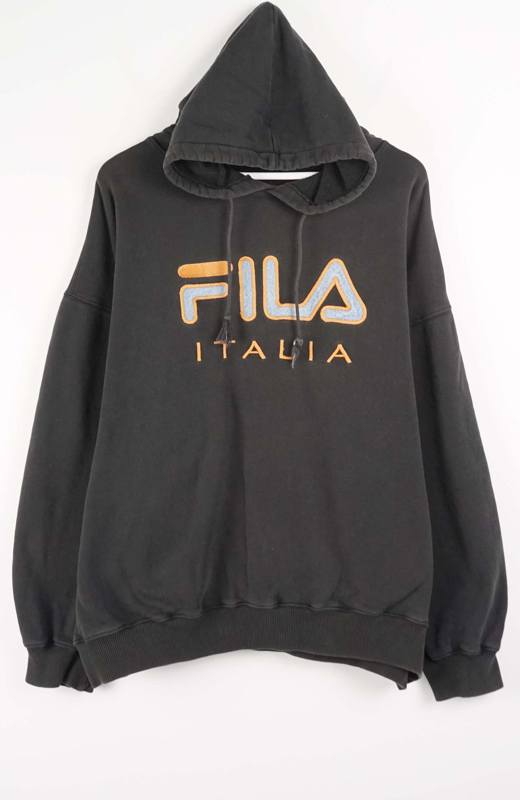 Black hoodie with Fila Italia logo on a white background