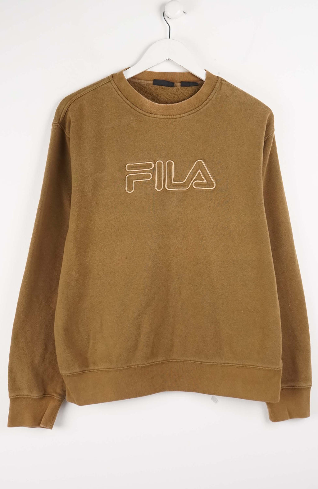 Brown sweatshirt with Fila logo on a white background