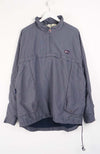Gray pullover with a brand logo on a white background