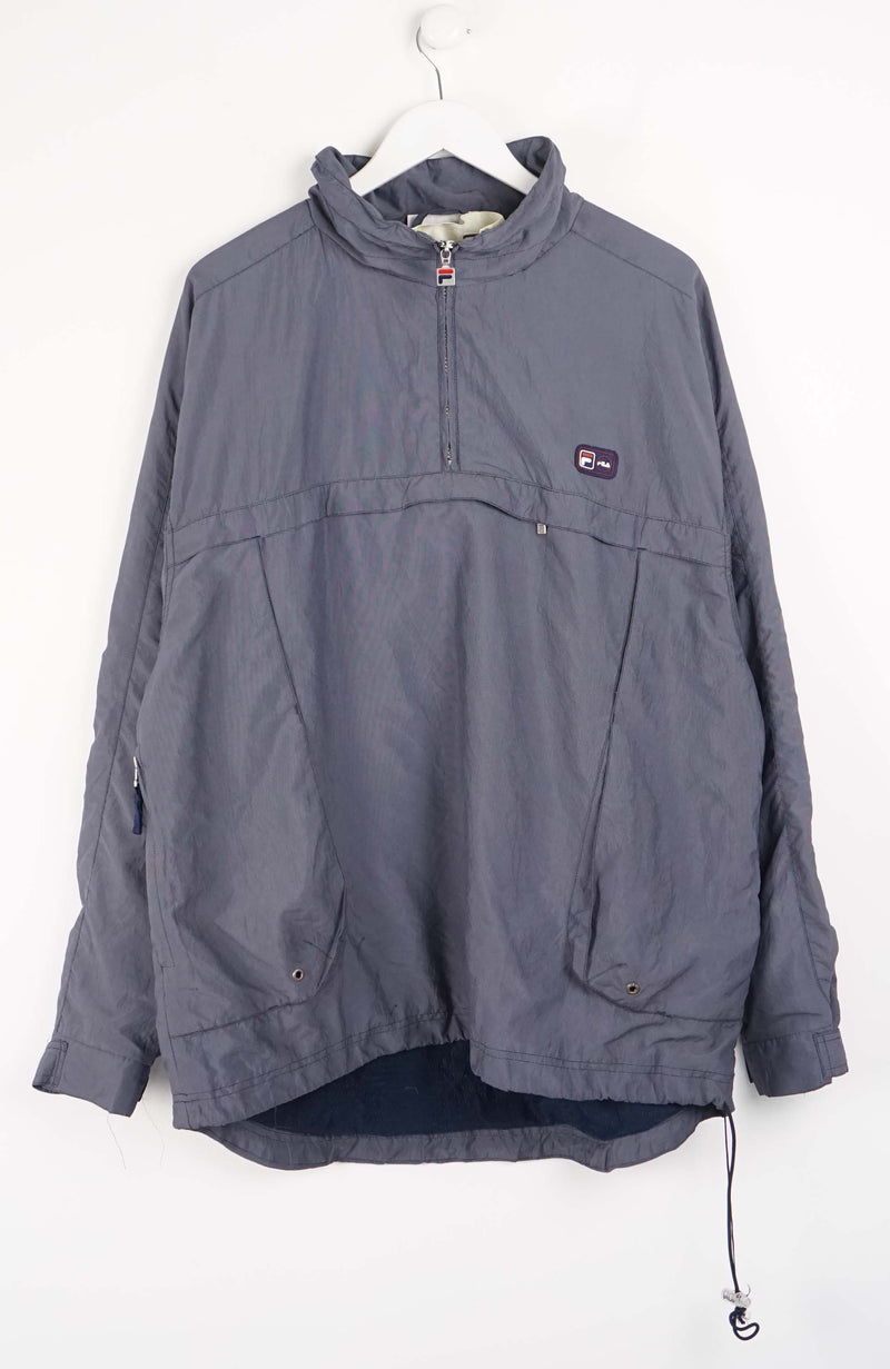 Gray pullover with a brand logo on a white background