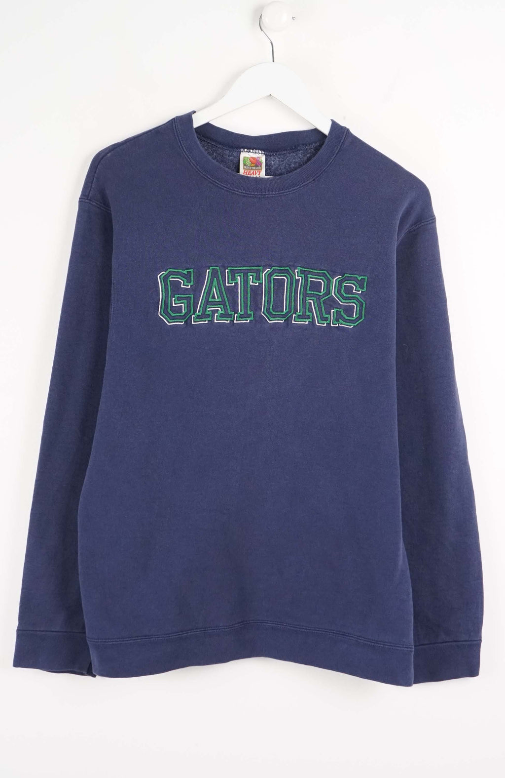 Navy blue sweatshirt with 'GATORS' text on a white background