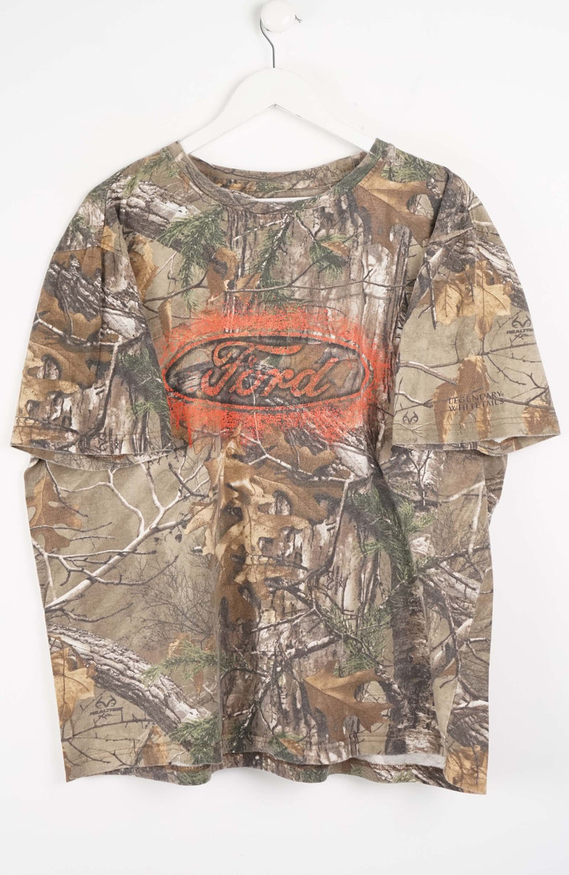 Camouflage t-shirt with Ford logo on a white background