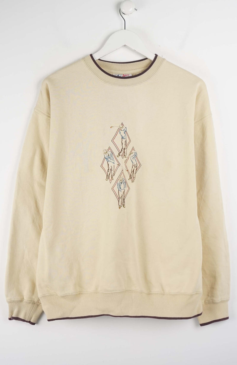 Beige sweatshirt with a decorative pattern on a white background
