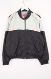 Two-tone jacket with black and gray design on a white background