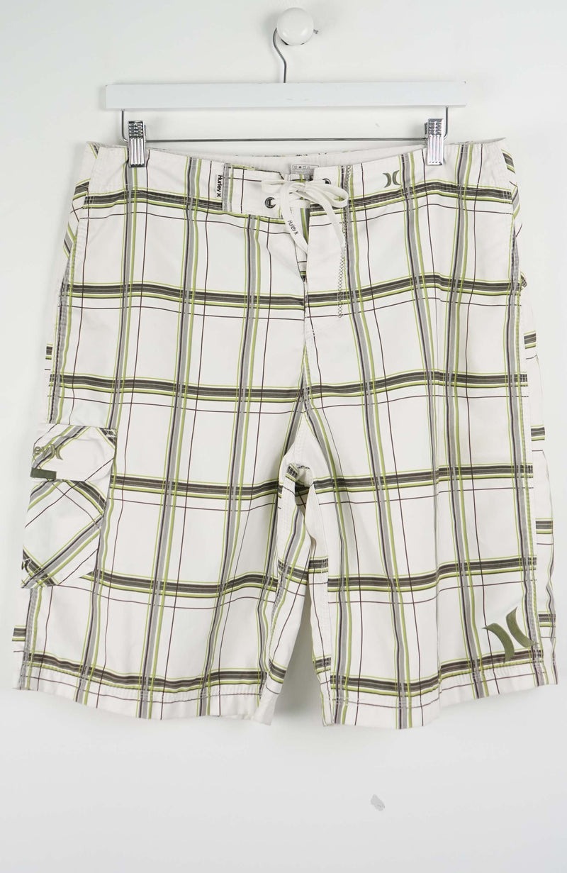 Plaid shorts on a white background