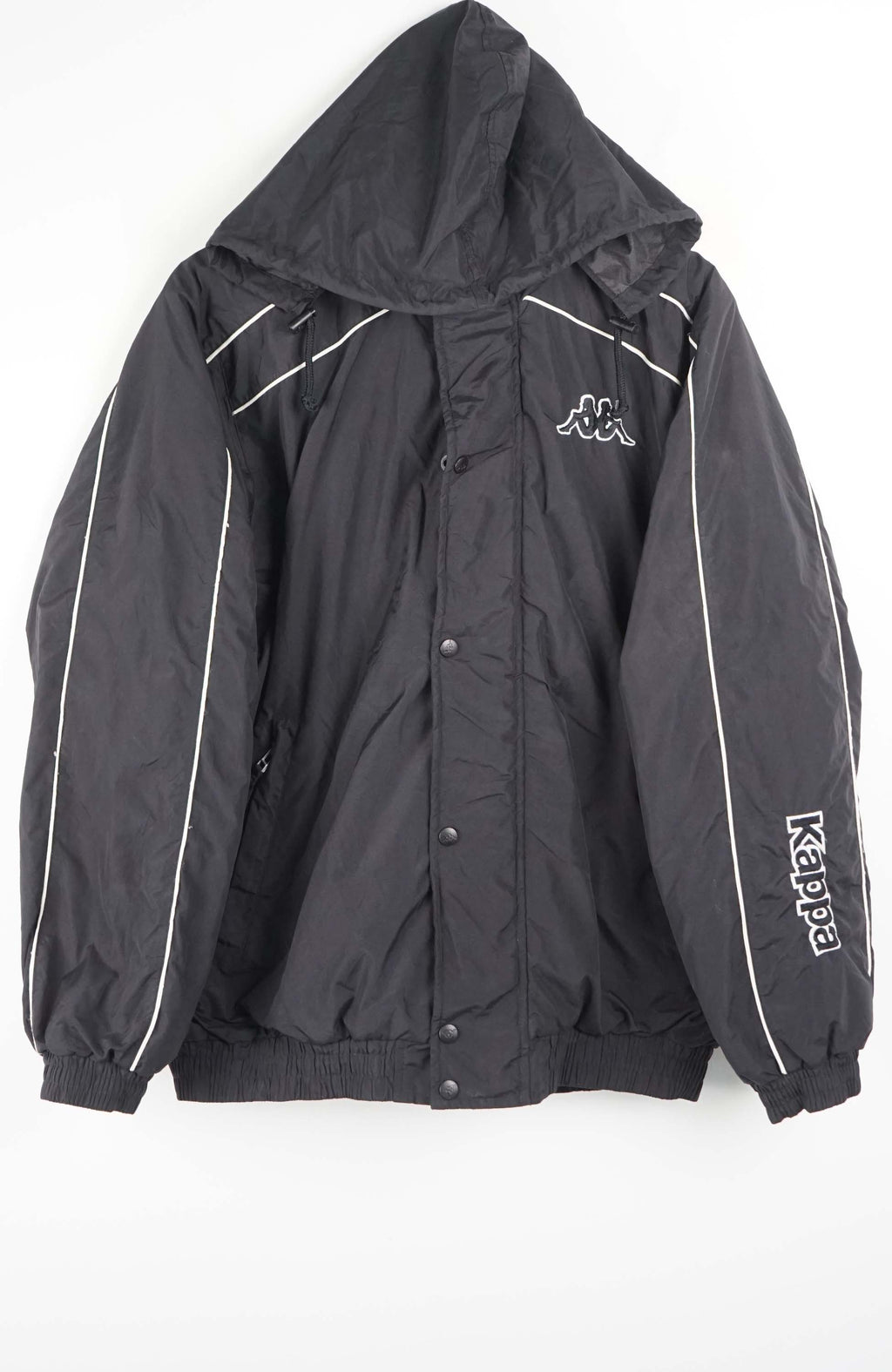 Black jacket with white accents and Kappa logo on a white background