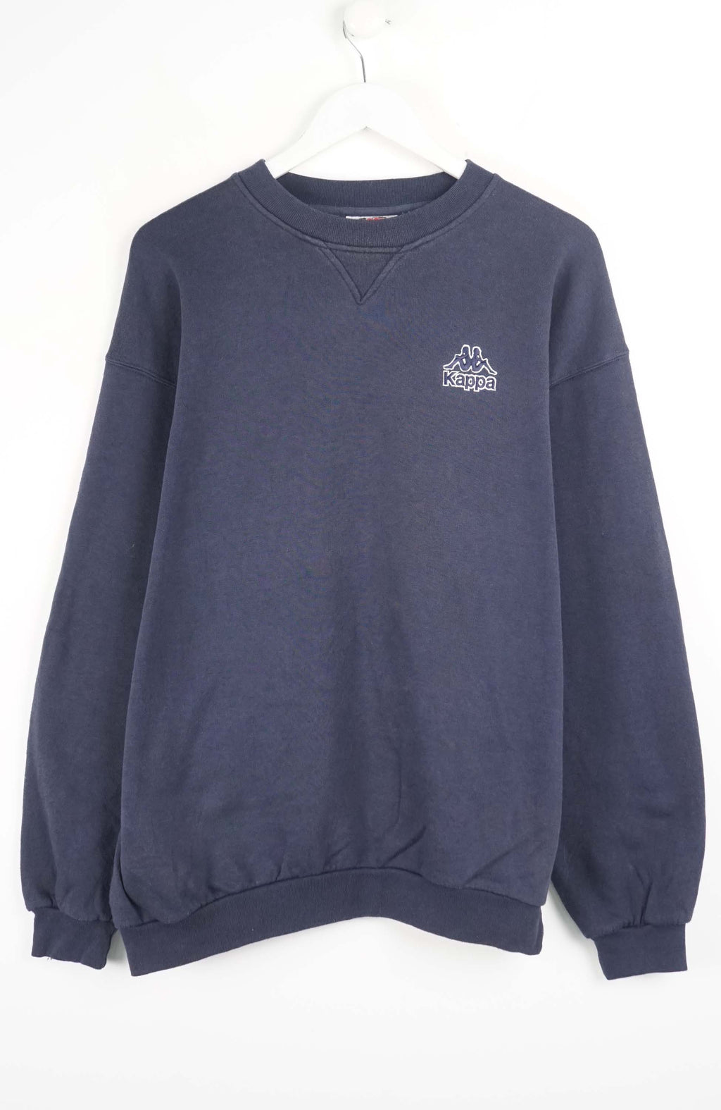 Navy blue sweatshirt with a logo on a white background